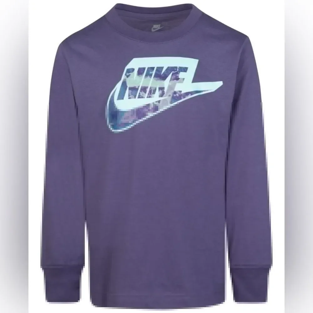 Nike Little Boys Futura Printed T-shirt size 7 Long Sleeve T-shirt Canyon Purple